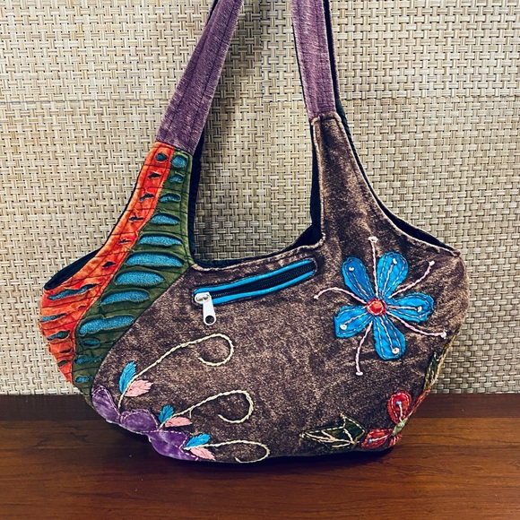 Rising International Handbags - 🌟HP🌟Embroidered Brushed Canvas Handmade Hobo Bag